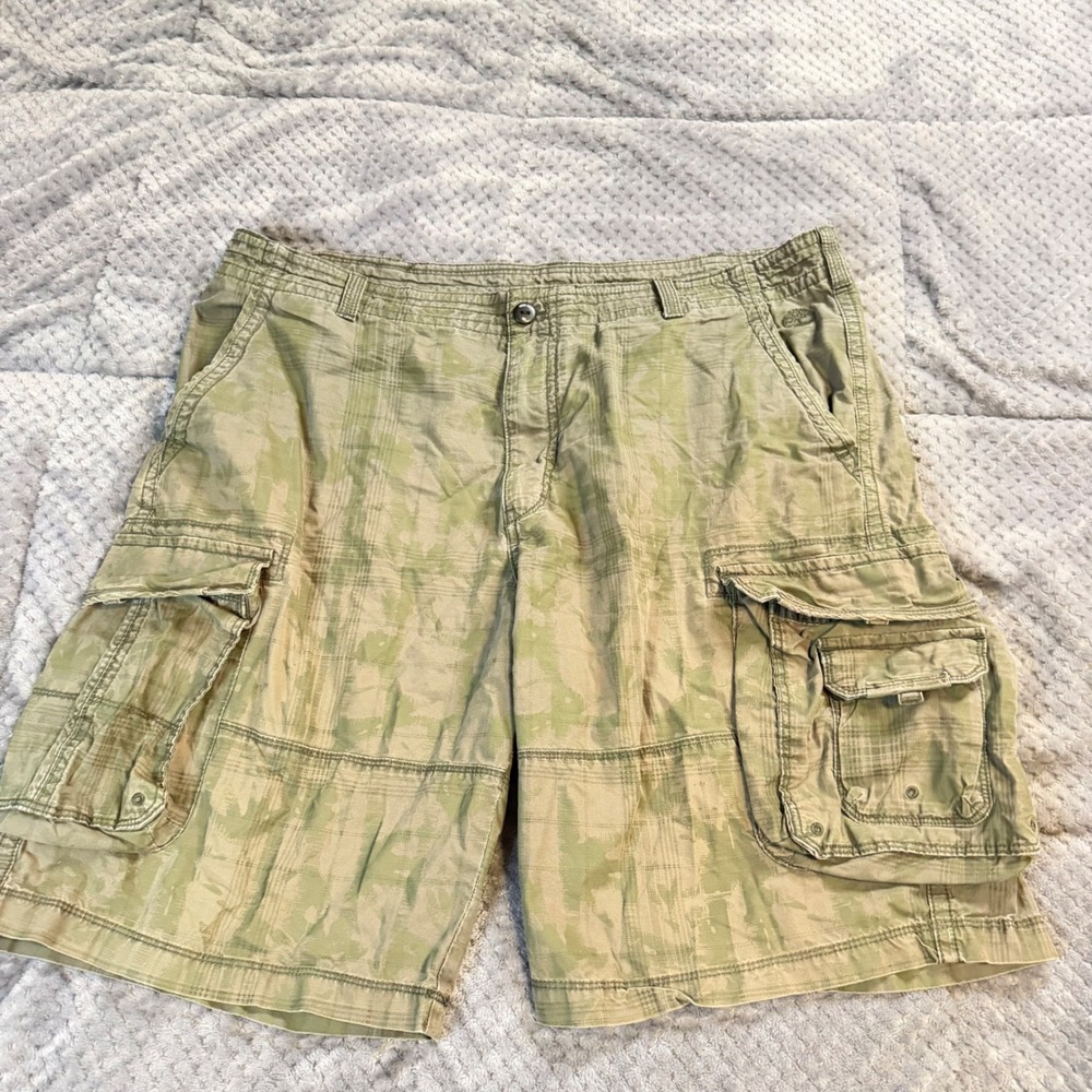 Timberland Mens Cargo Shorts Size 38 Green Camo Plaid Cotton Utility Outdoor